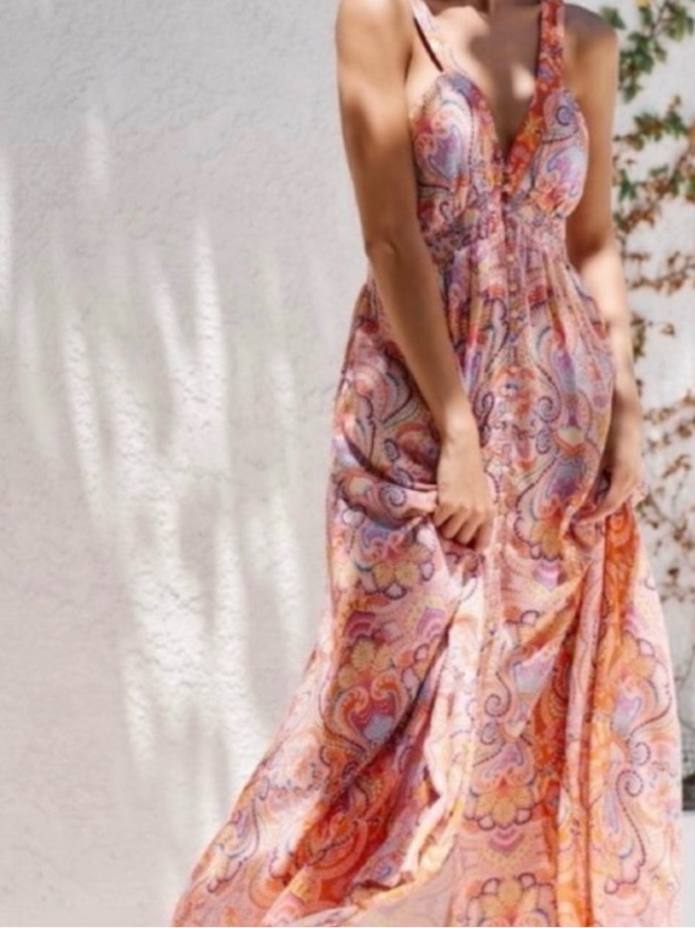 NWT ANTHROPOLIGE Plus Size Floral Print Orange-Pink maxi dress.